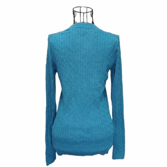 Tommy Hilfiger Teal Cable Knit V-Neck Sweater - Picture 2 of 4